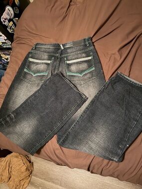 Mens Vintage Wide Leg Embroidered Jeans